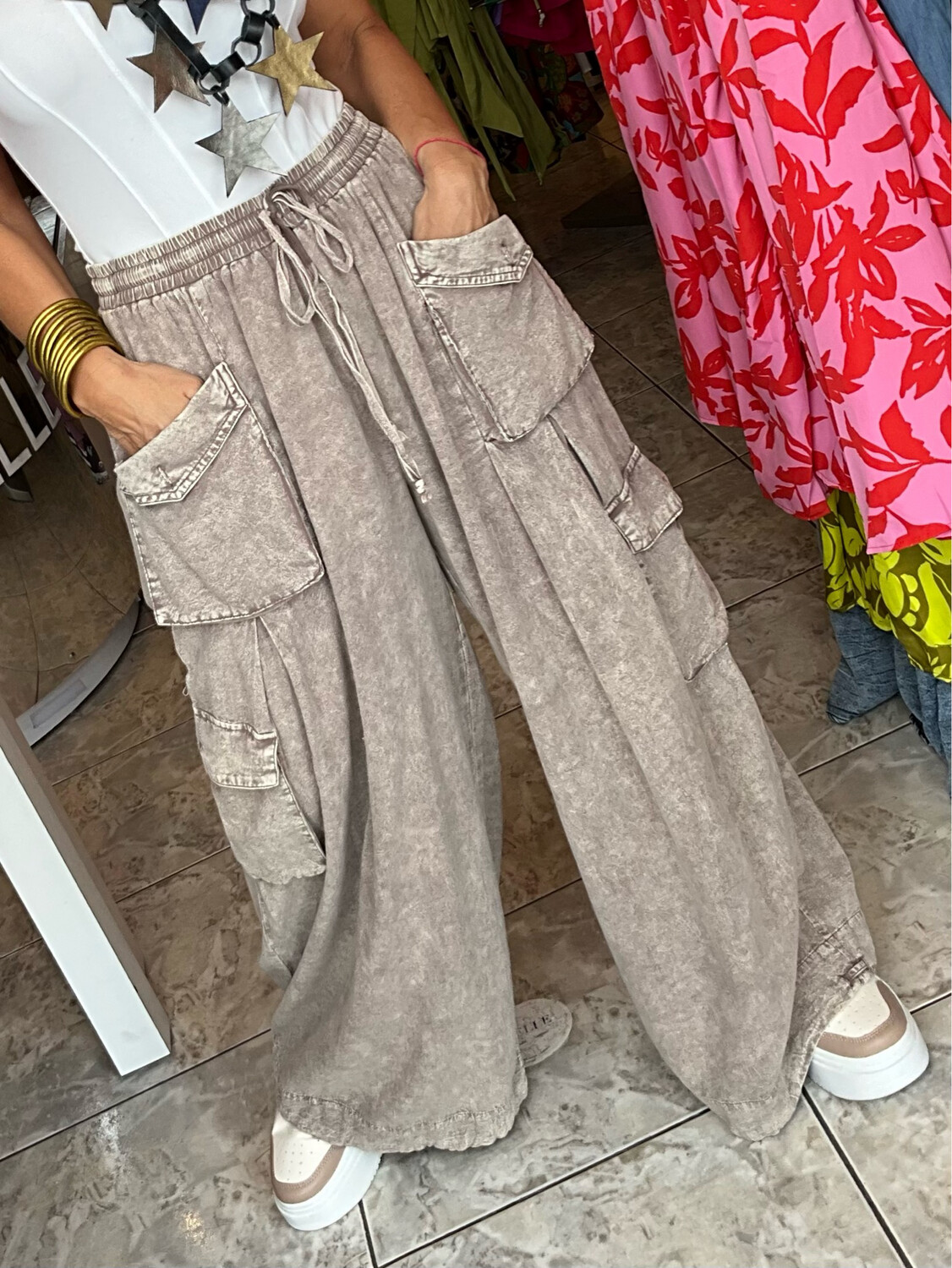 Coffee Wash Wide Leg Pants
