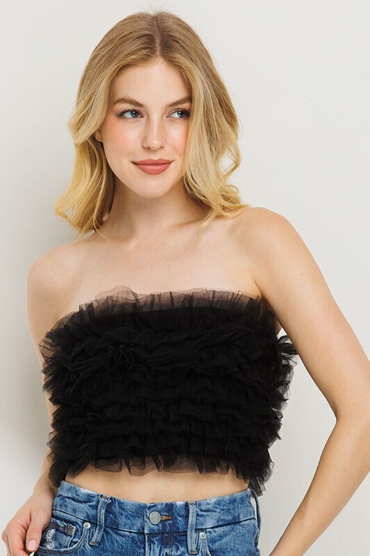 Black Or Ivory Tulle Tube Top, Size: S, color: Black