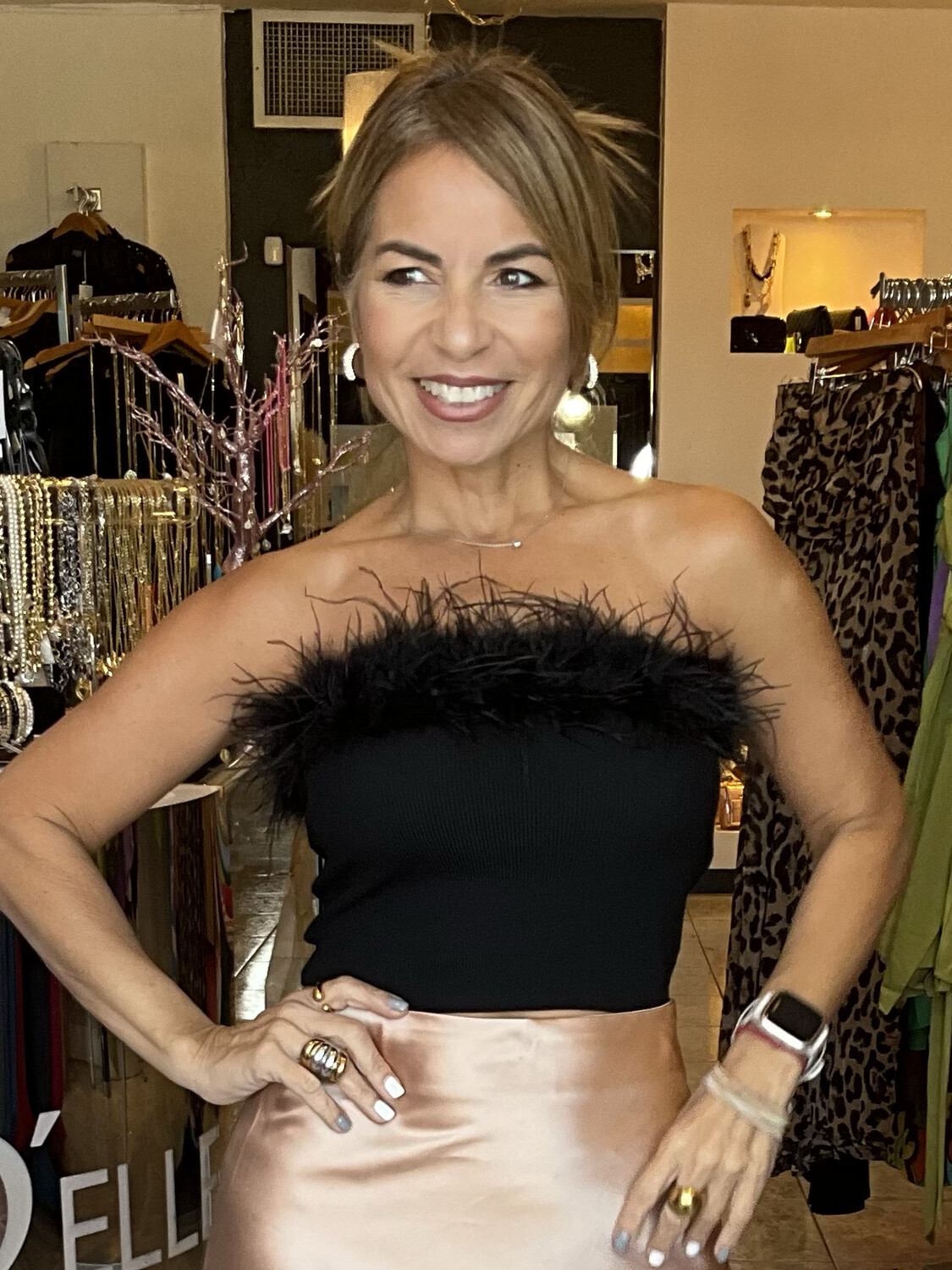 Black Or Champage Feather Detail Tube Top