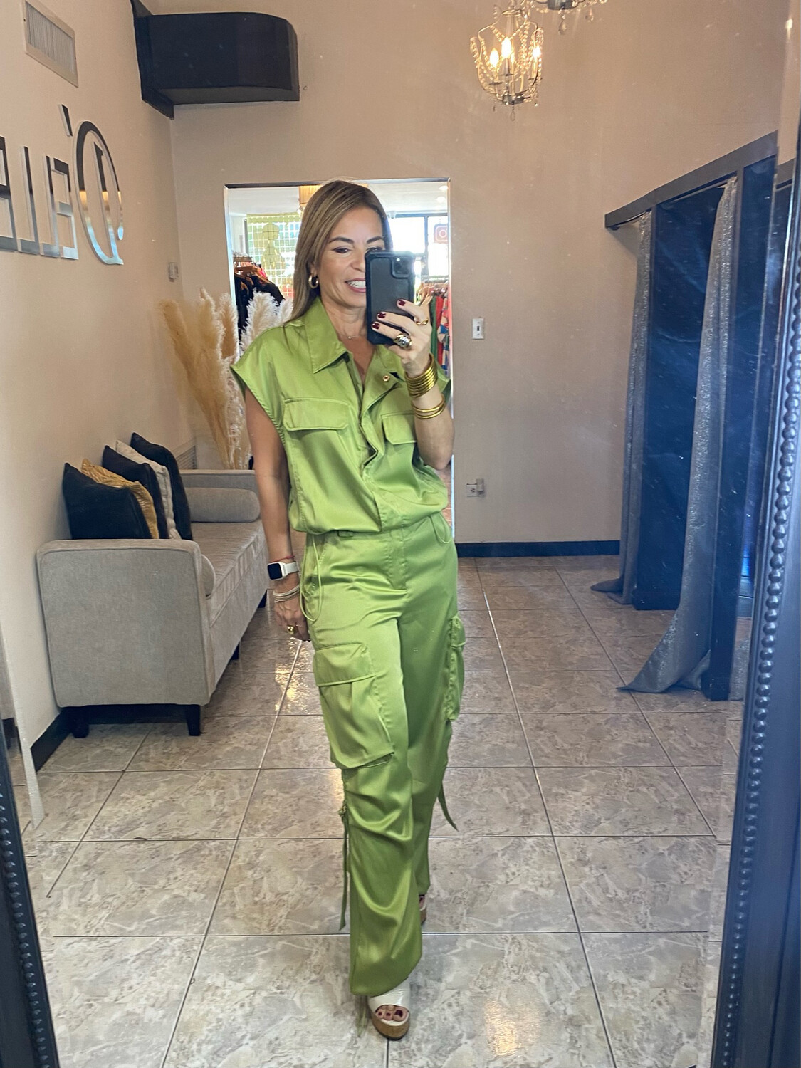 Lt Olive Short Sleeve Cargo Pants Set