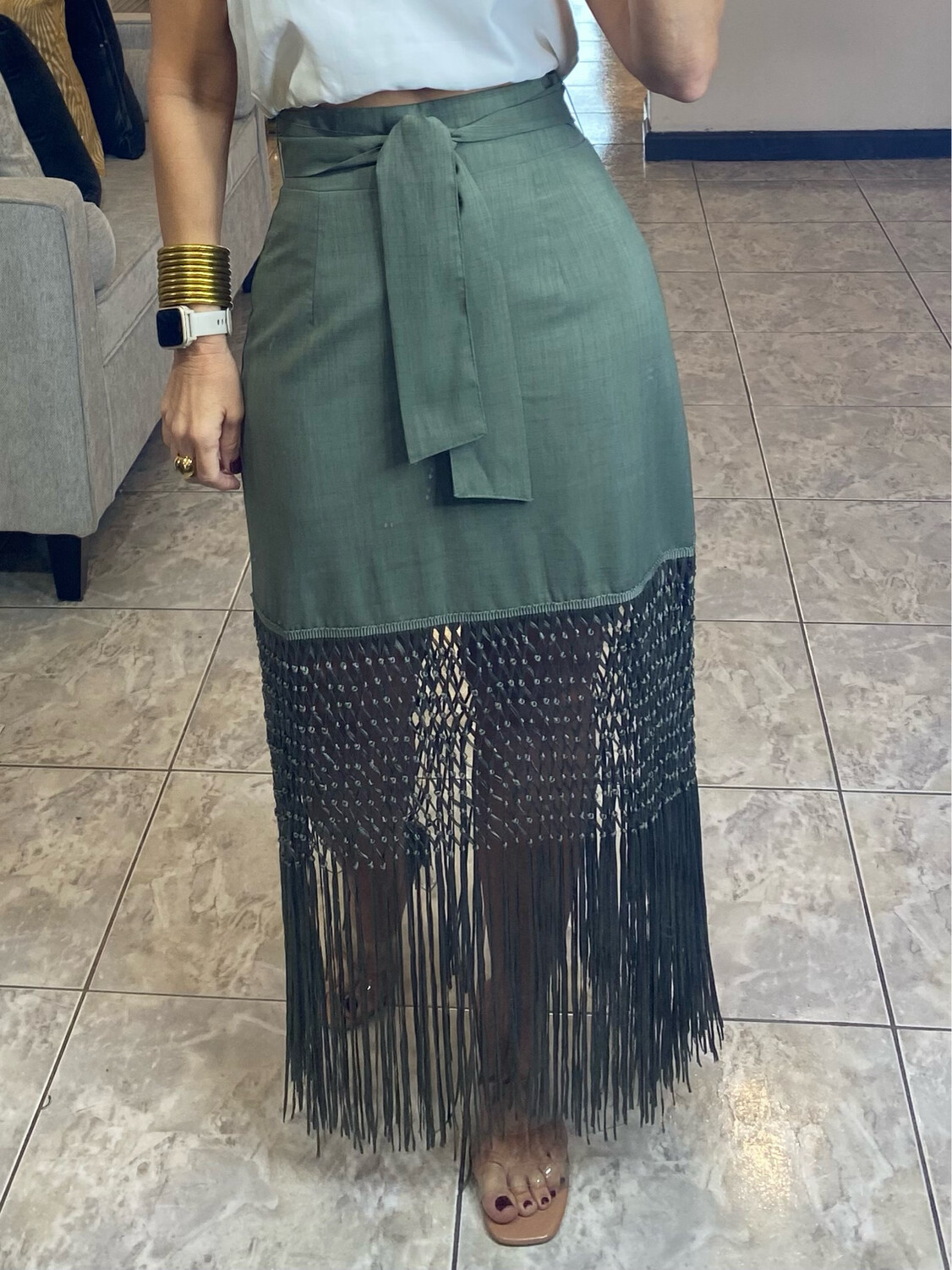 Sage Knitted Bottom Midi Skirt