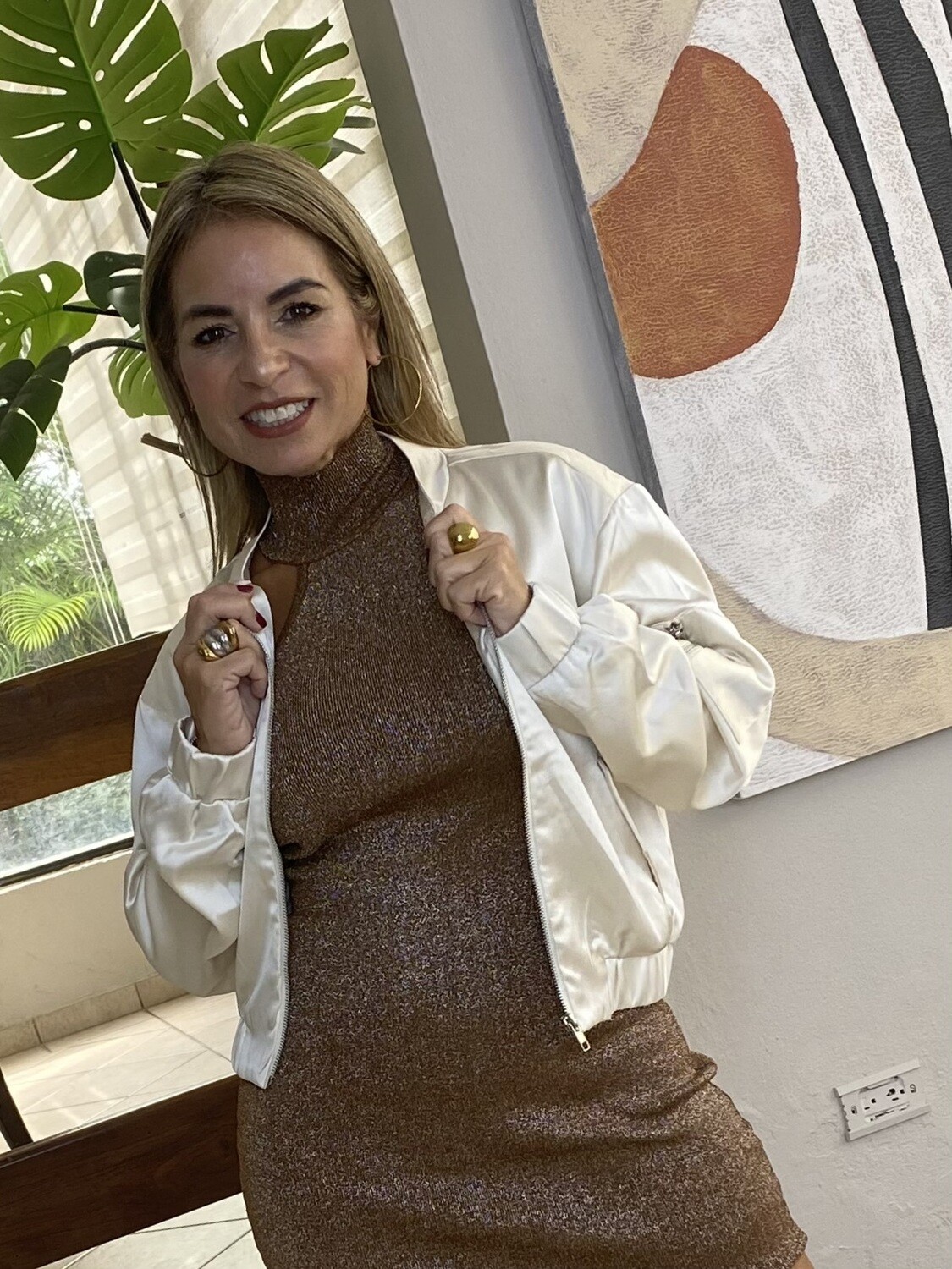 Black Or Cream Long Sleeve Satin Bomber Jacket