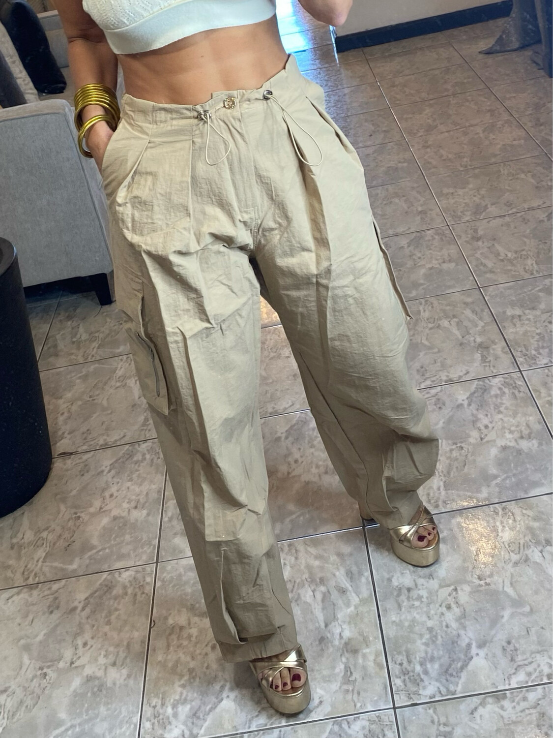 Beige Parachute Pants