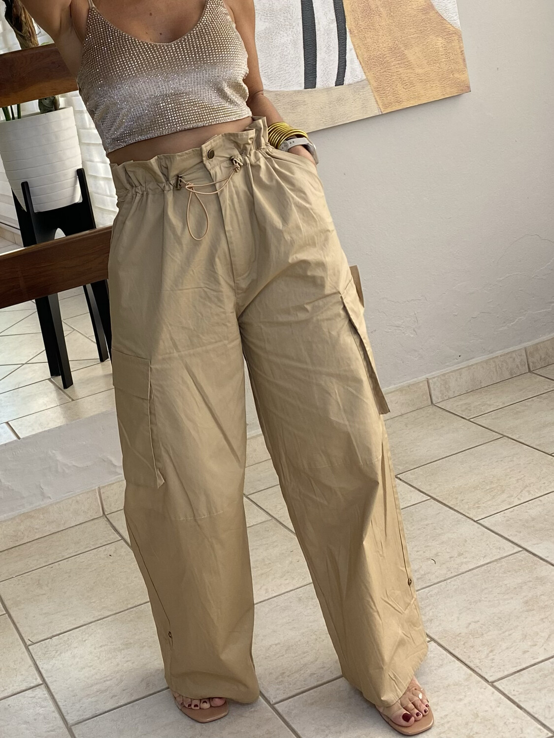 Charcoal Or Tan Oversized Paperbag Pants