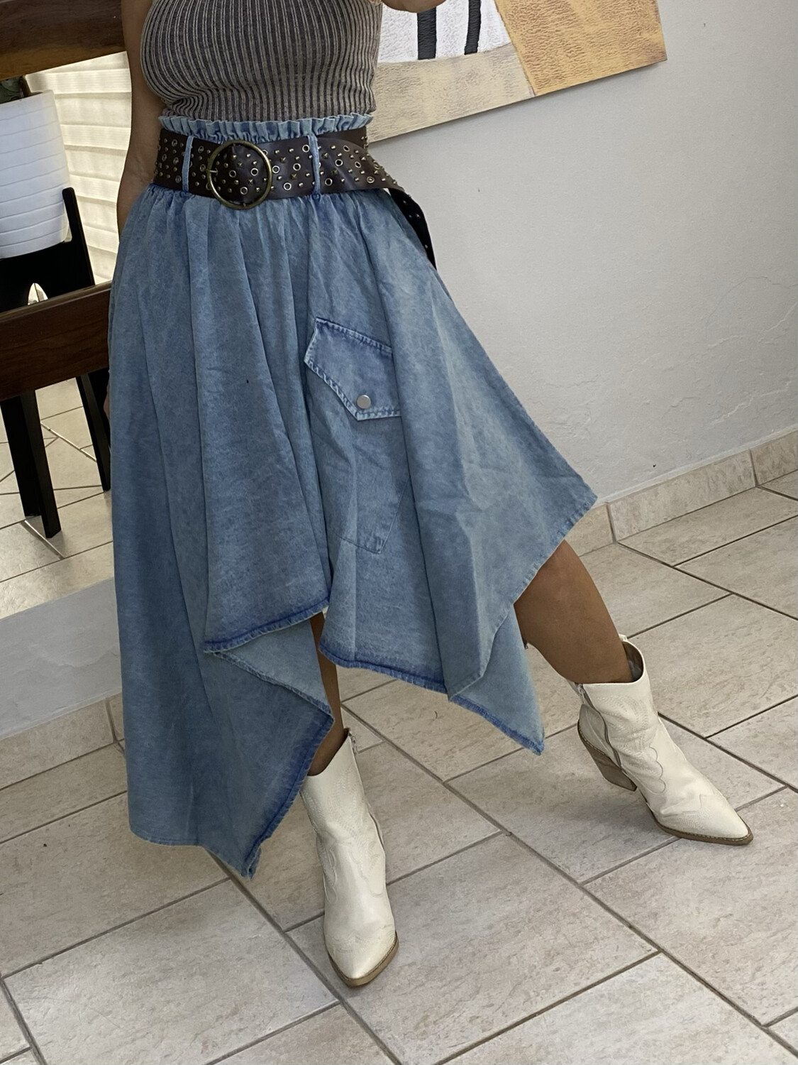 Vintage Or Blue Asymmetrical Denim Skirt