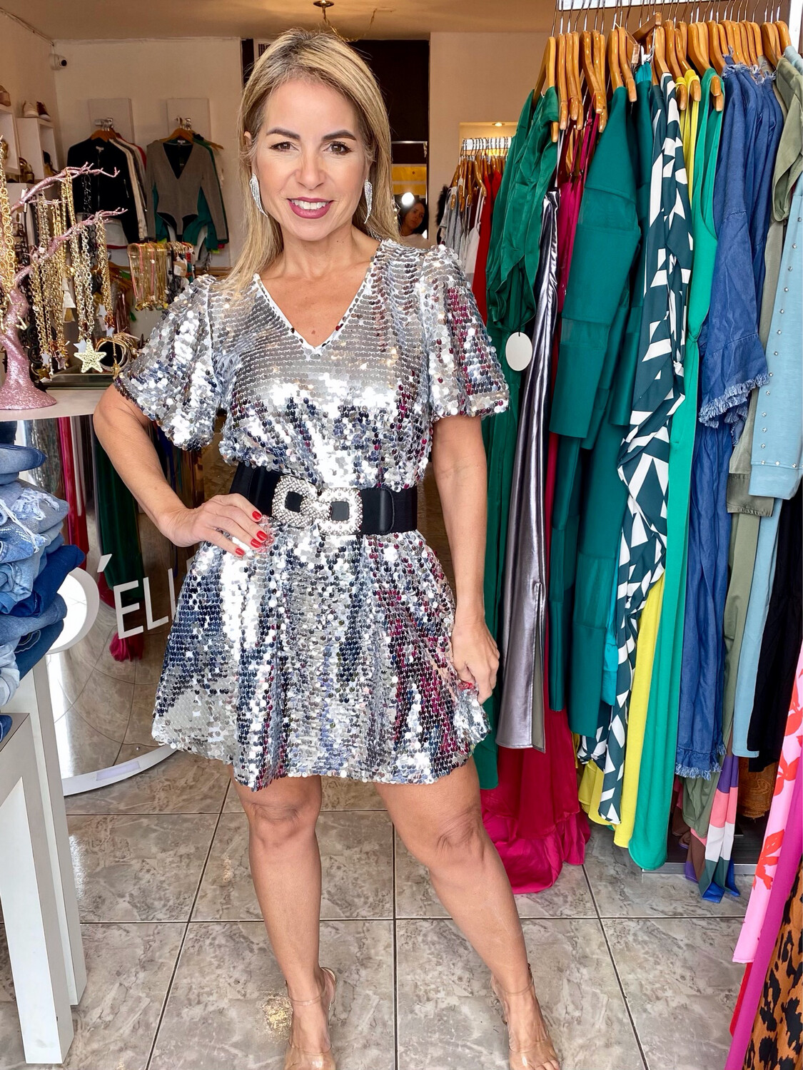 Silver Sequin Mini Dress