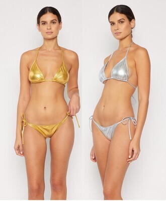 Gold or silver metallic triangle bikini set