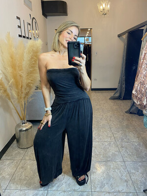 Ash Black Mineral Washed Strapless Jumpsuit