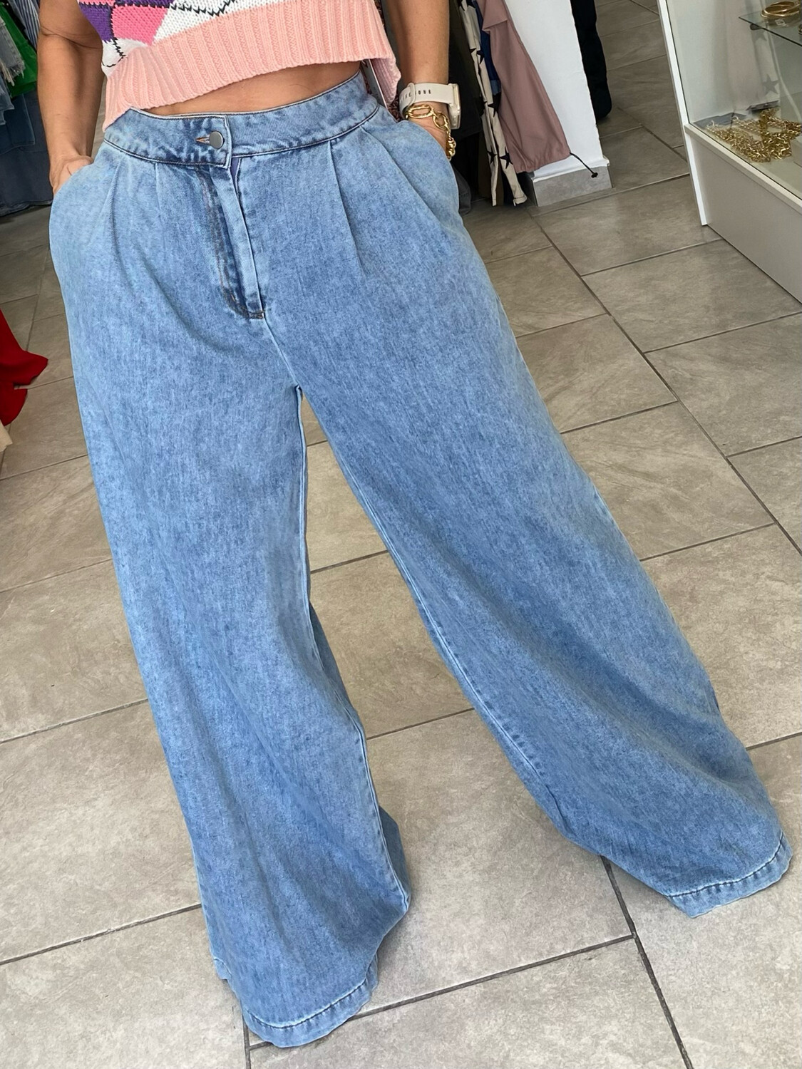 Denim Acid Washed High Waisted Pant