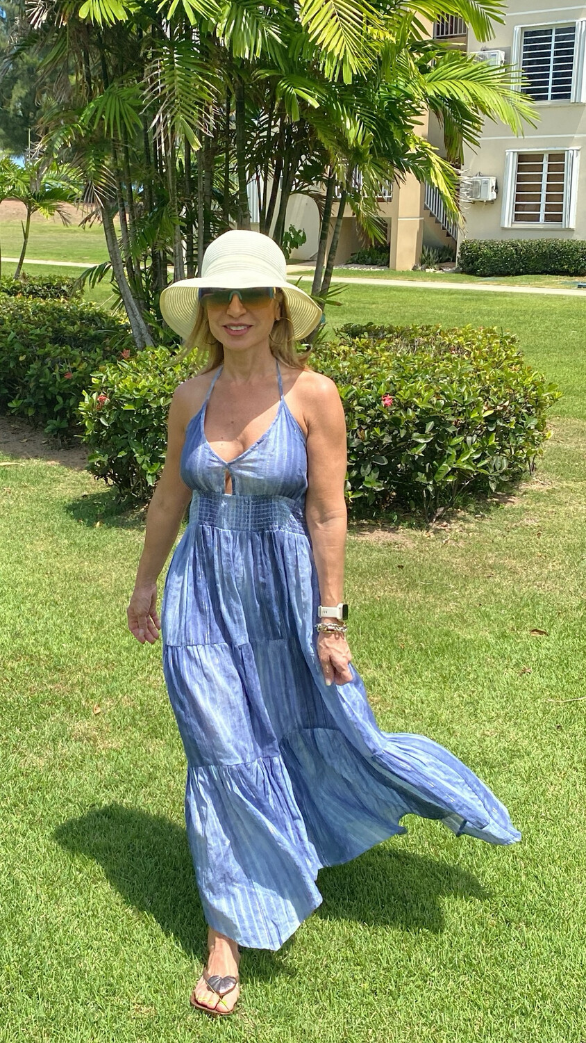 Navy Blue Shoulder Strap Tiered Dress