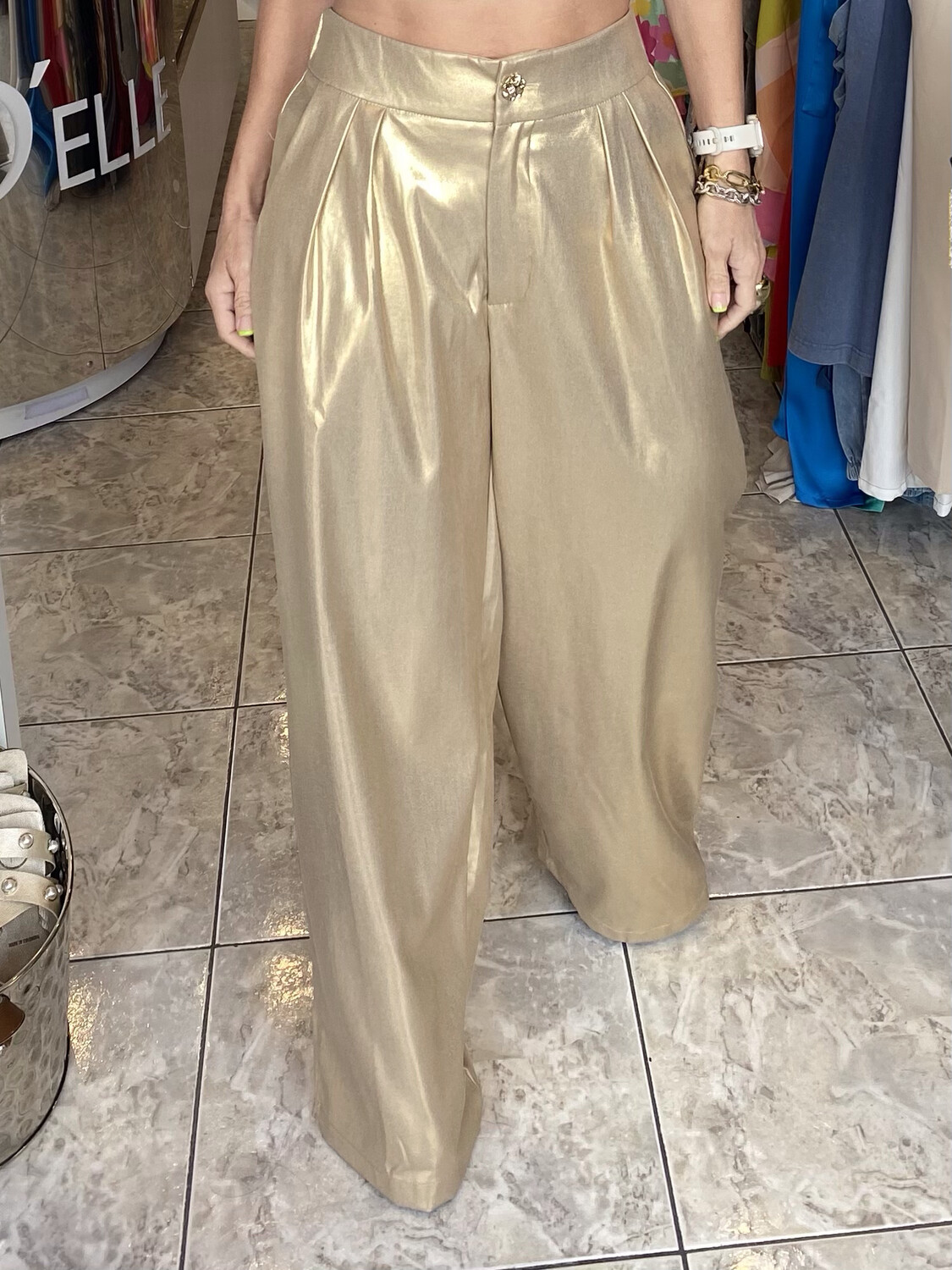 Camel Metallic Gold Palazzo Pants