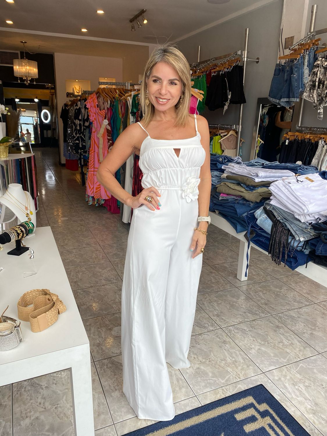 White Spaguetti Strap Jumpsuit