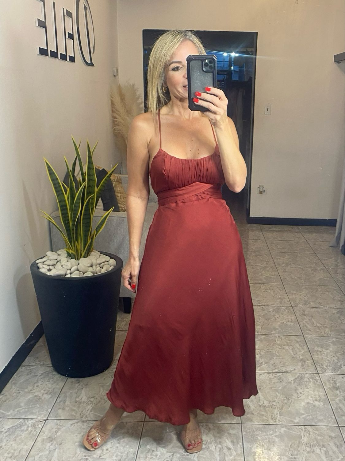 Chocolate Satin Midi Dress