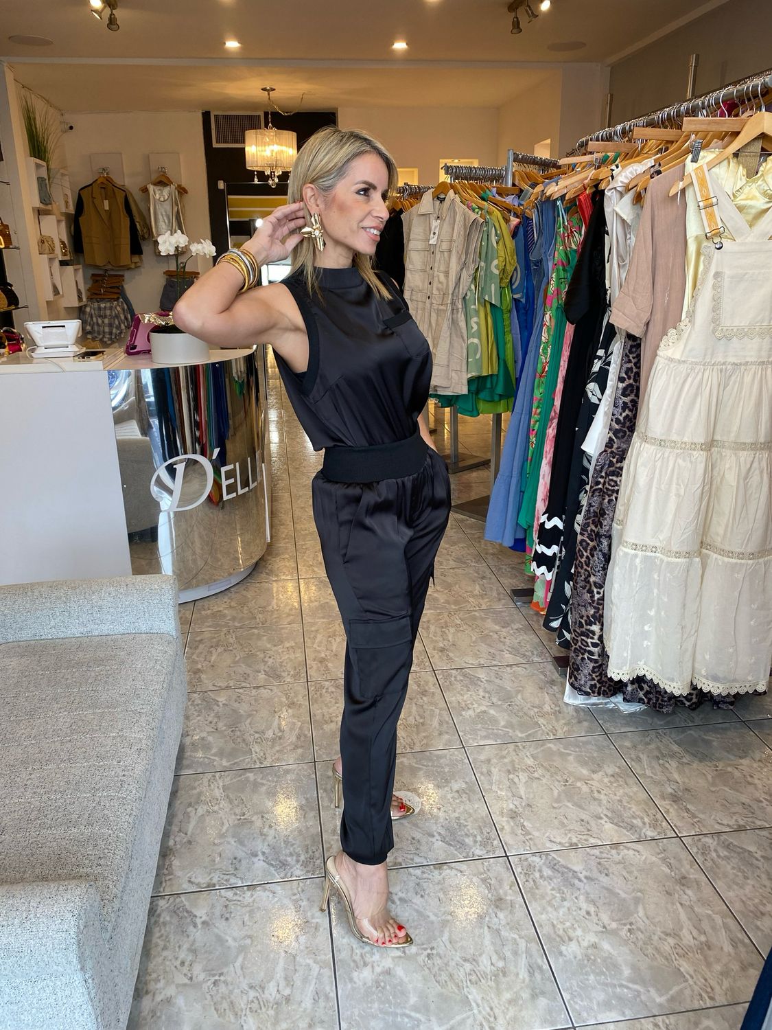 Beige Or Black Satin Jogger Set