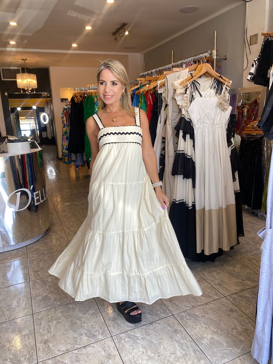 Cream Tiered Strap Dress