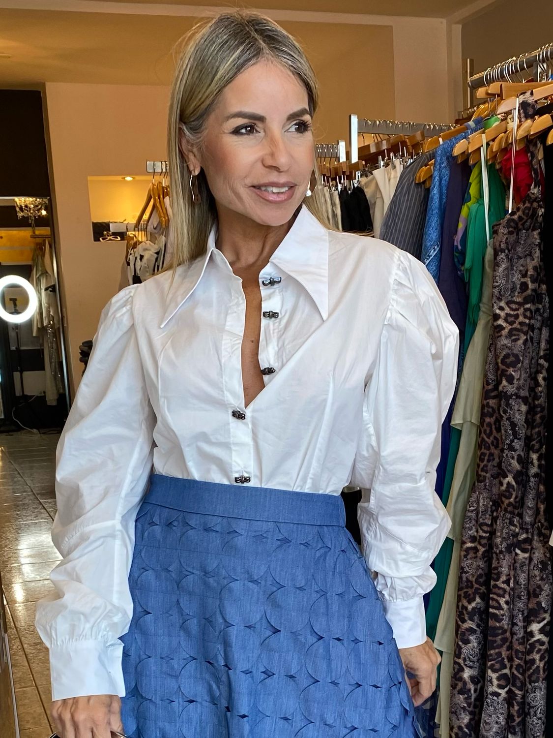 White Balloon Sleeve Top