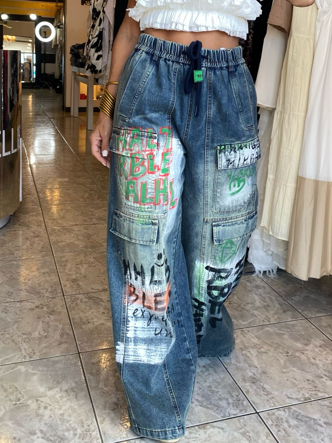 Denim Blue Graffitied Urban Jeans