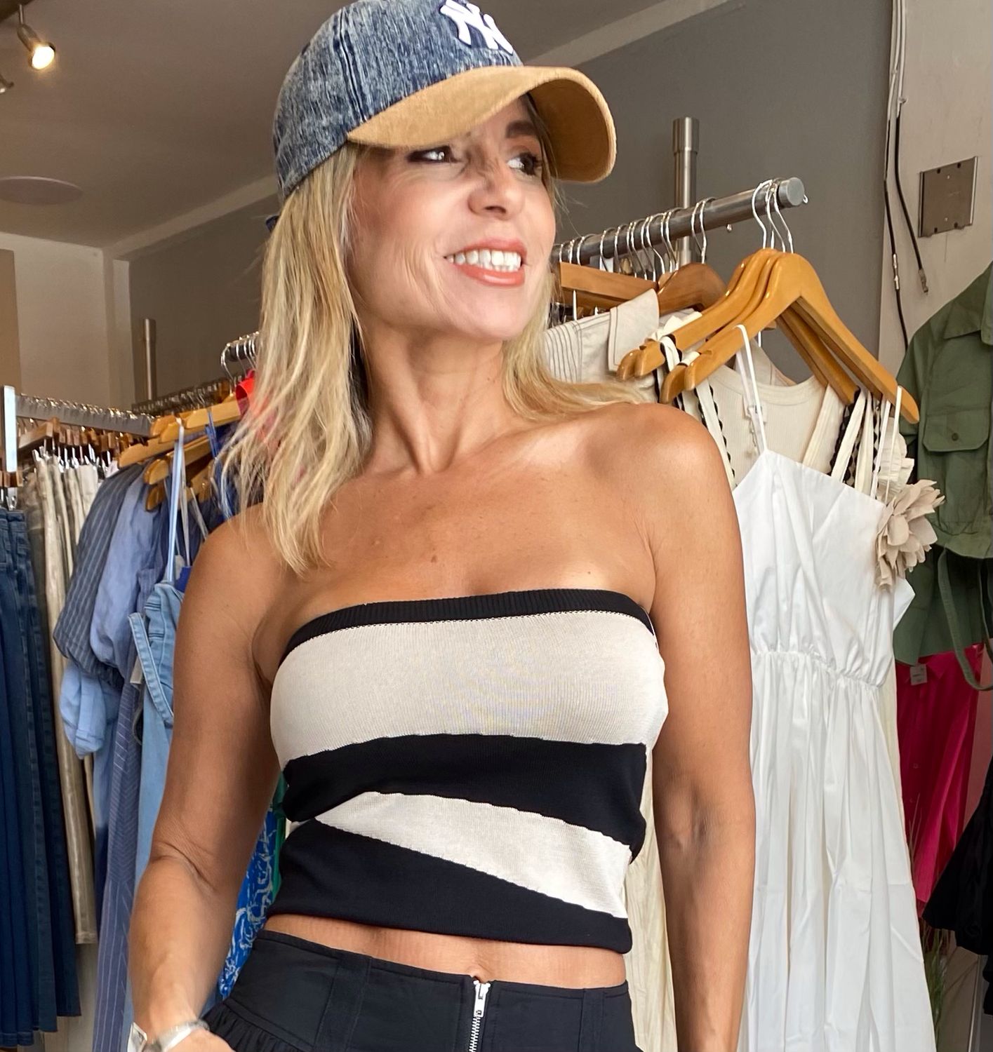 Black/Taupe Tube Stripe Sweater Top