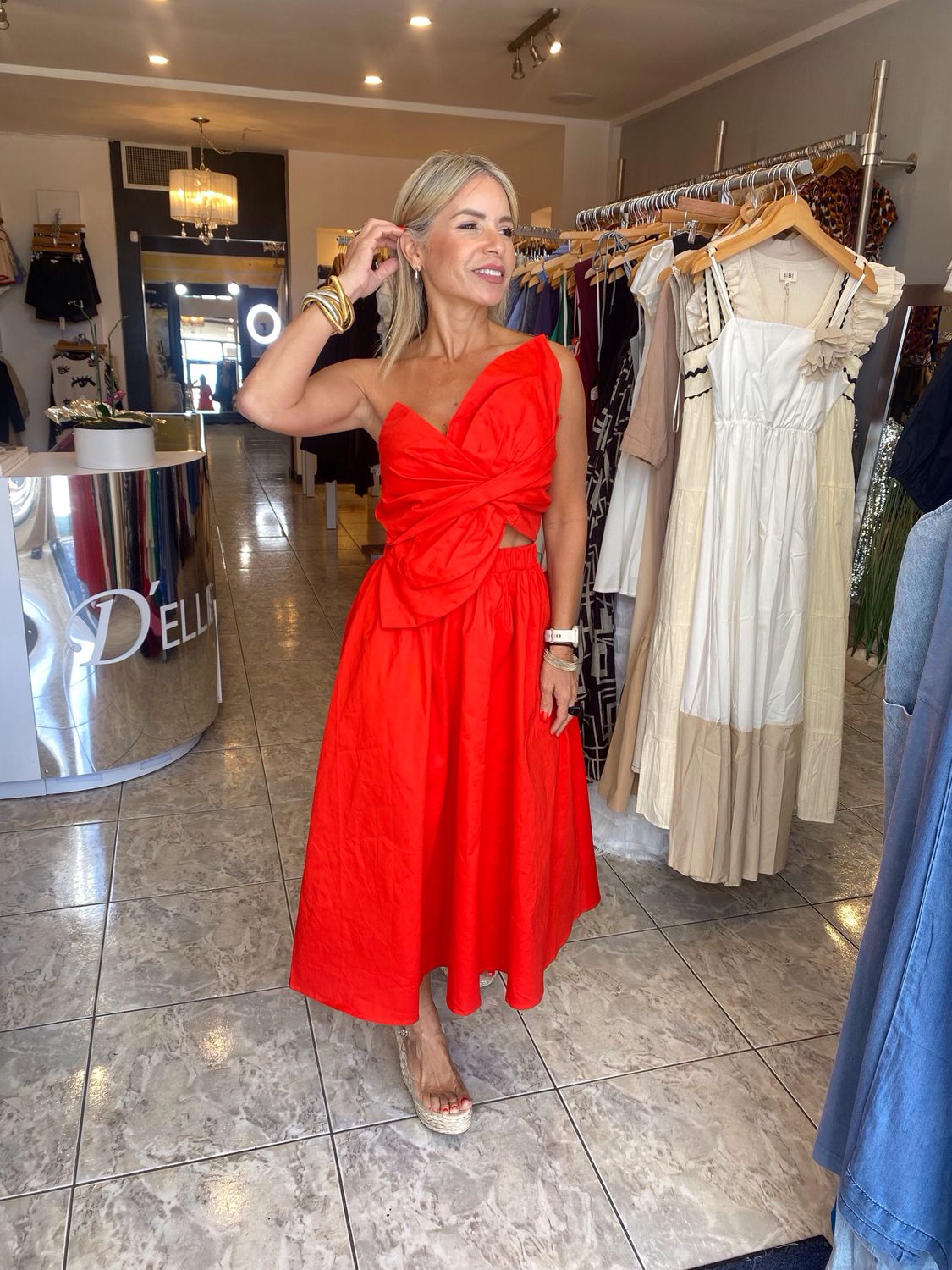 Cherry Red Knotted Twist Long Dress