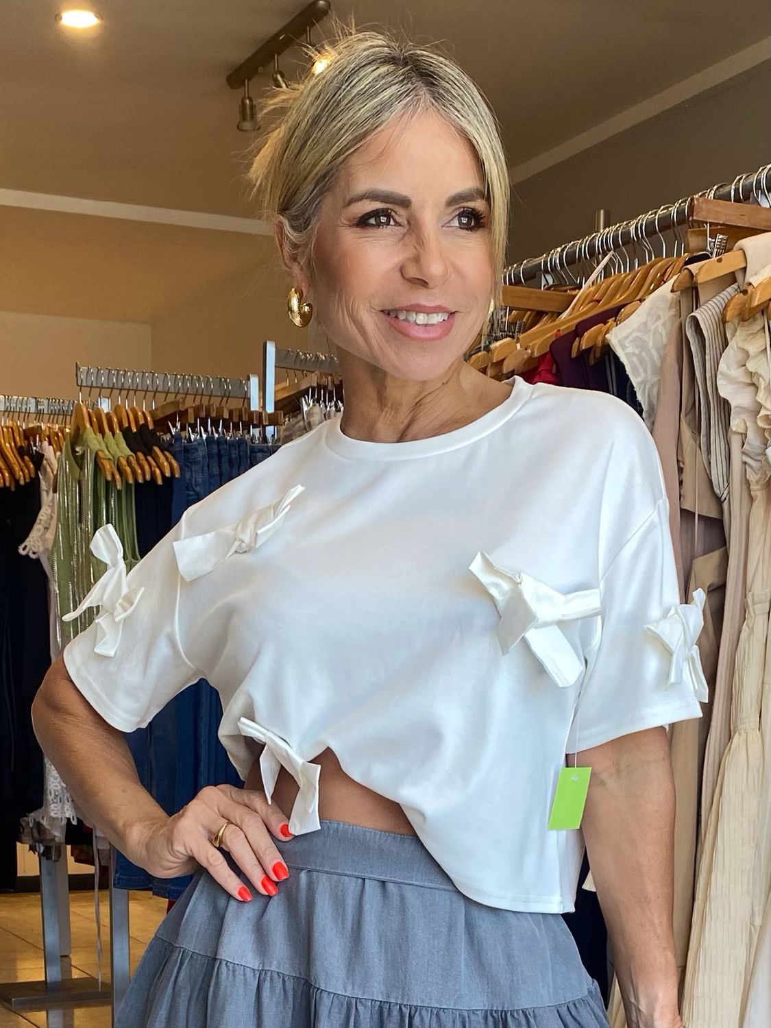 White Ribbon Tshirt Top