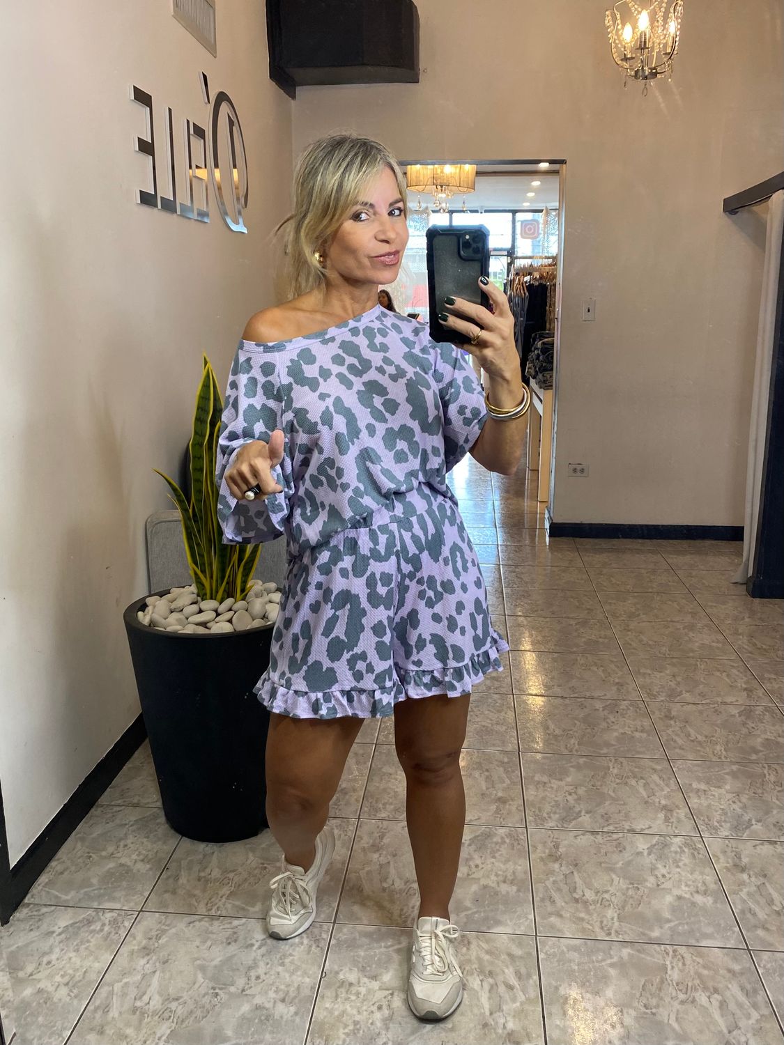 Lavender Leopard Top And Bottom Set