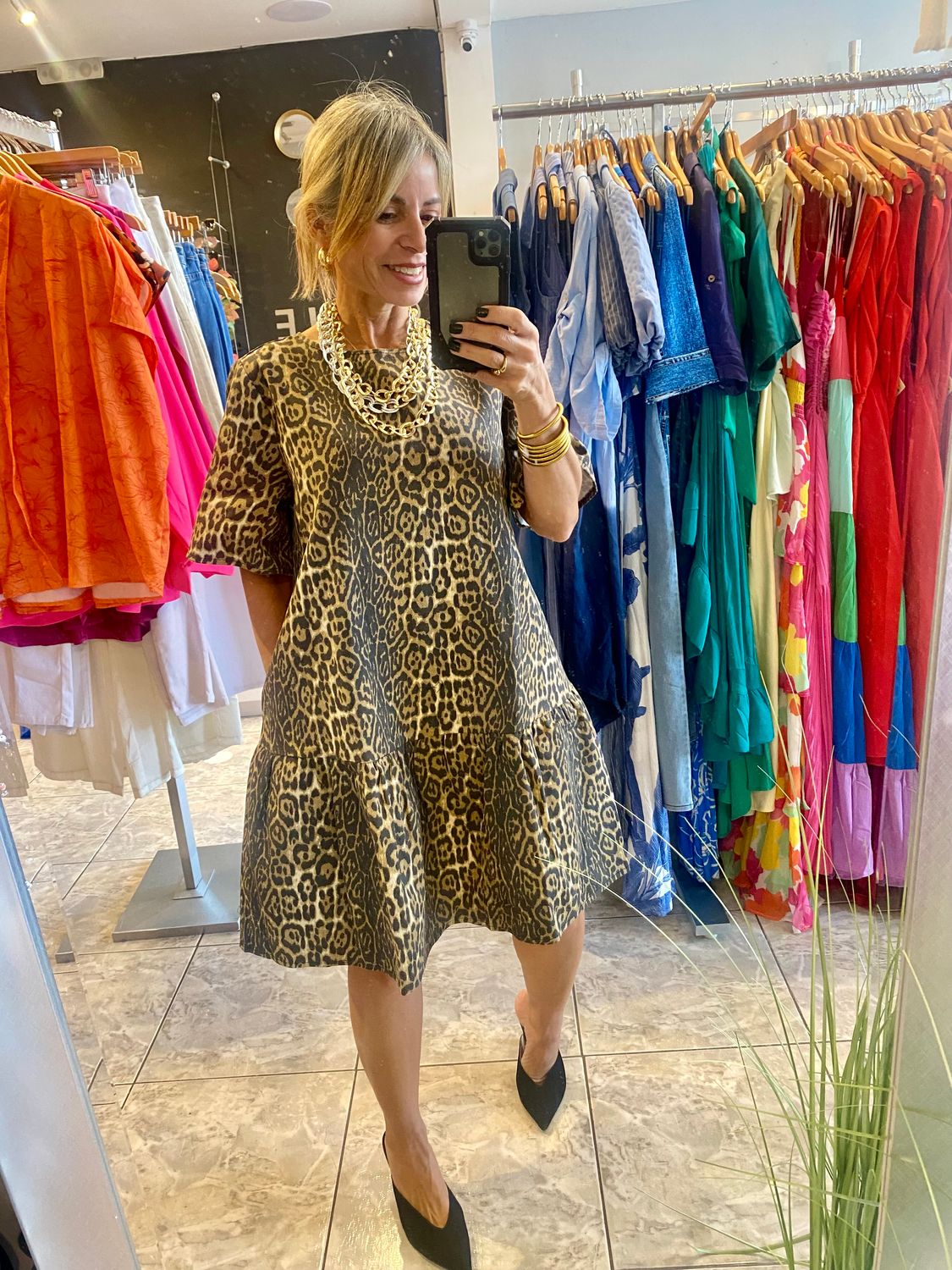 Leopard Print Denim Dress