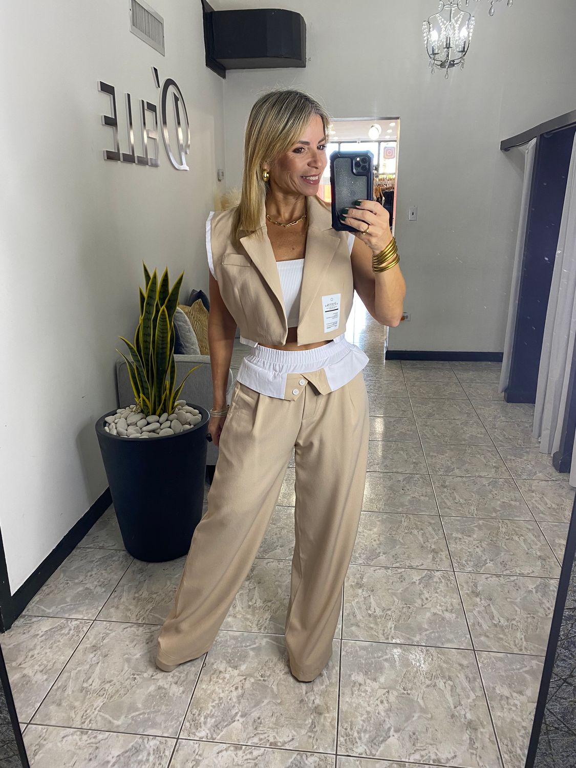 Ivory/Beige Work Vest Trouser Set