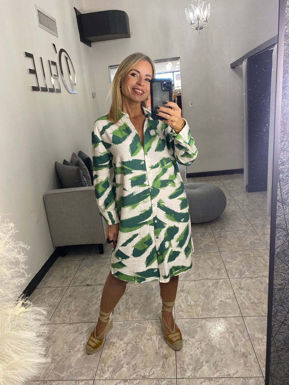 Green Long Sleeve Button Down Dress