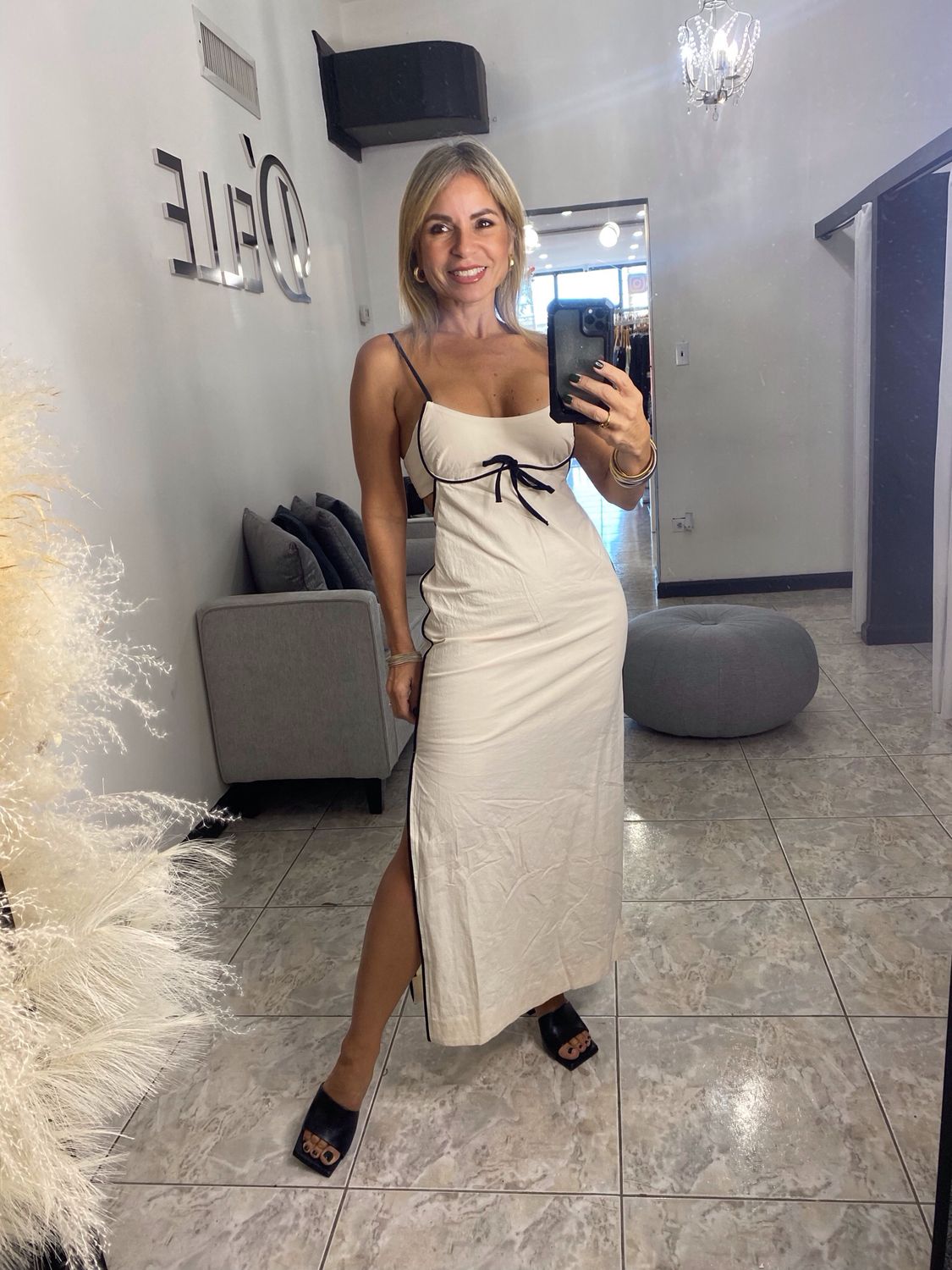 Cream Contrast Midi Dress