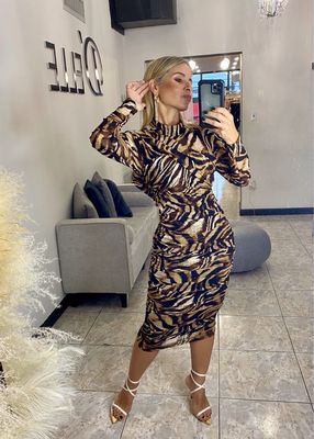 Animal Print Long Sleeve Pencil Dress