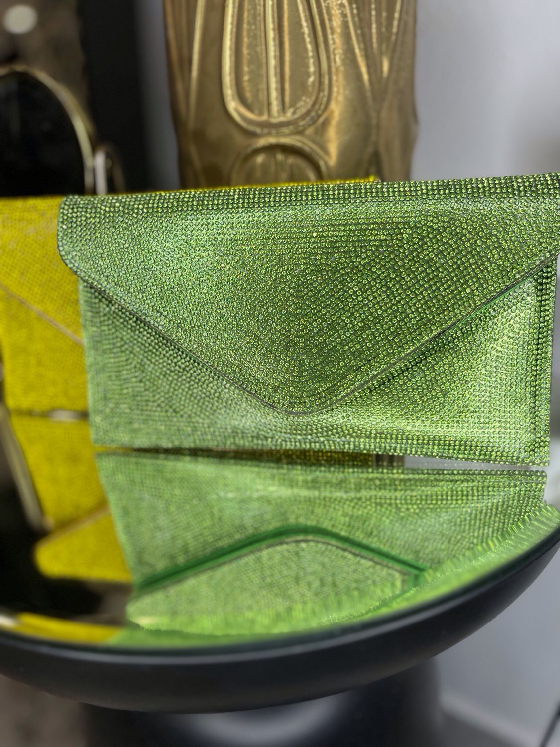GREEN AND YELLOW GLITTER WALLET