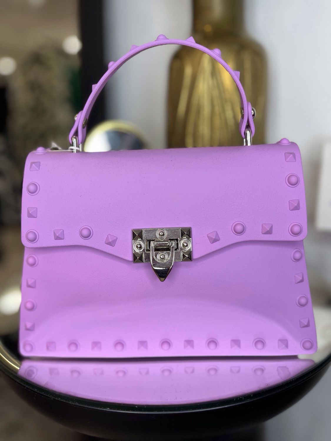 SHOULDER BAG WITH STUDS IN PURPLE,BLUE AND ORANGE, Color: PURPLE