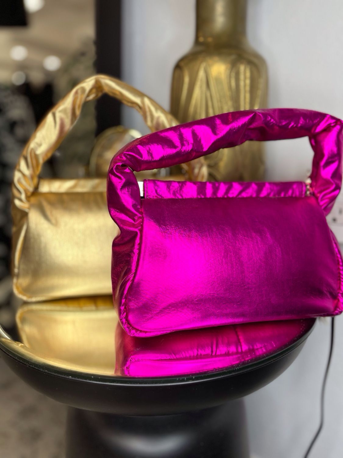 SHOULDER BAG METALLIC PINK AND GOLD