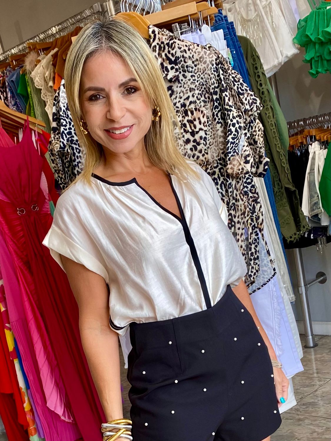 Ivory Contrast Detailed Tunic Top