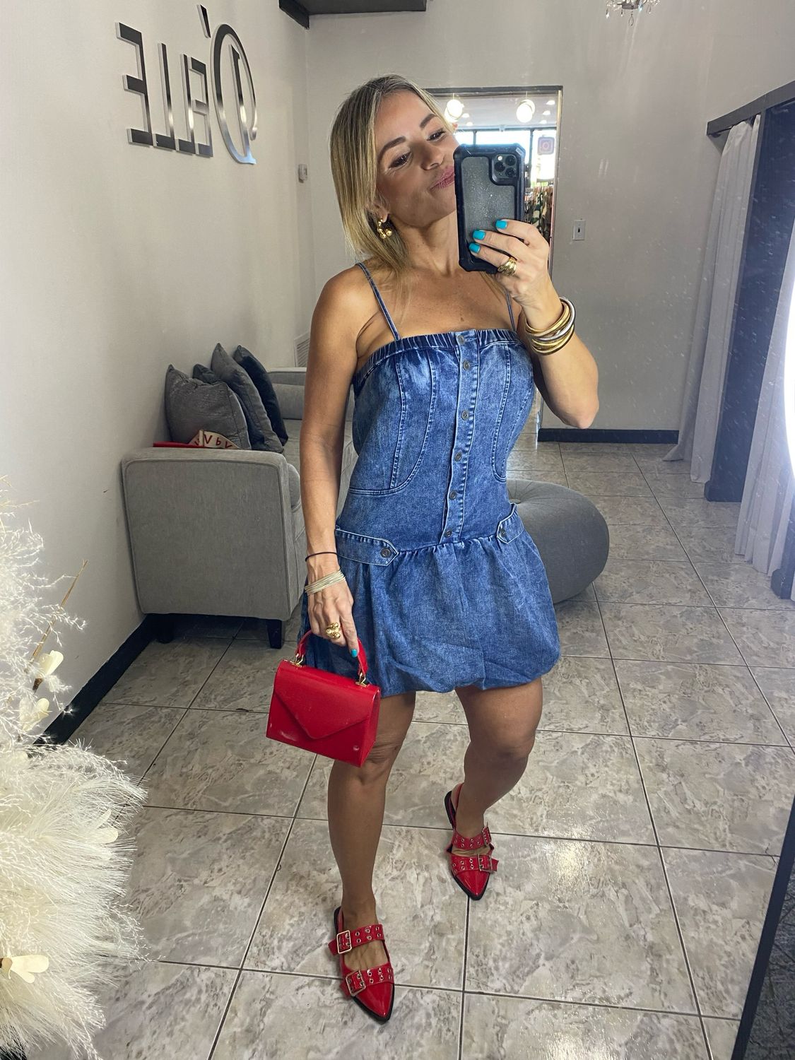Denim Bubble Mini Dress