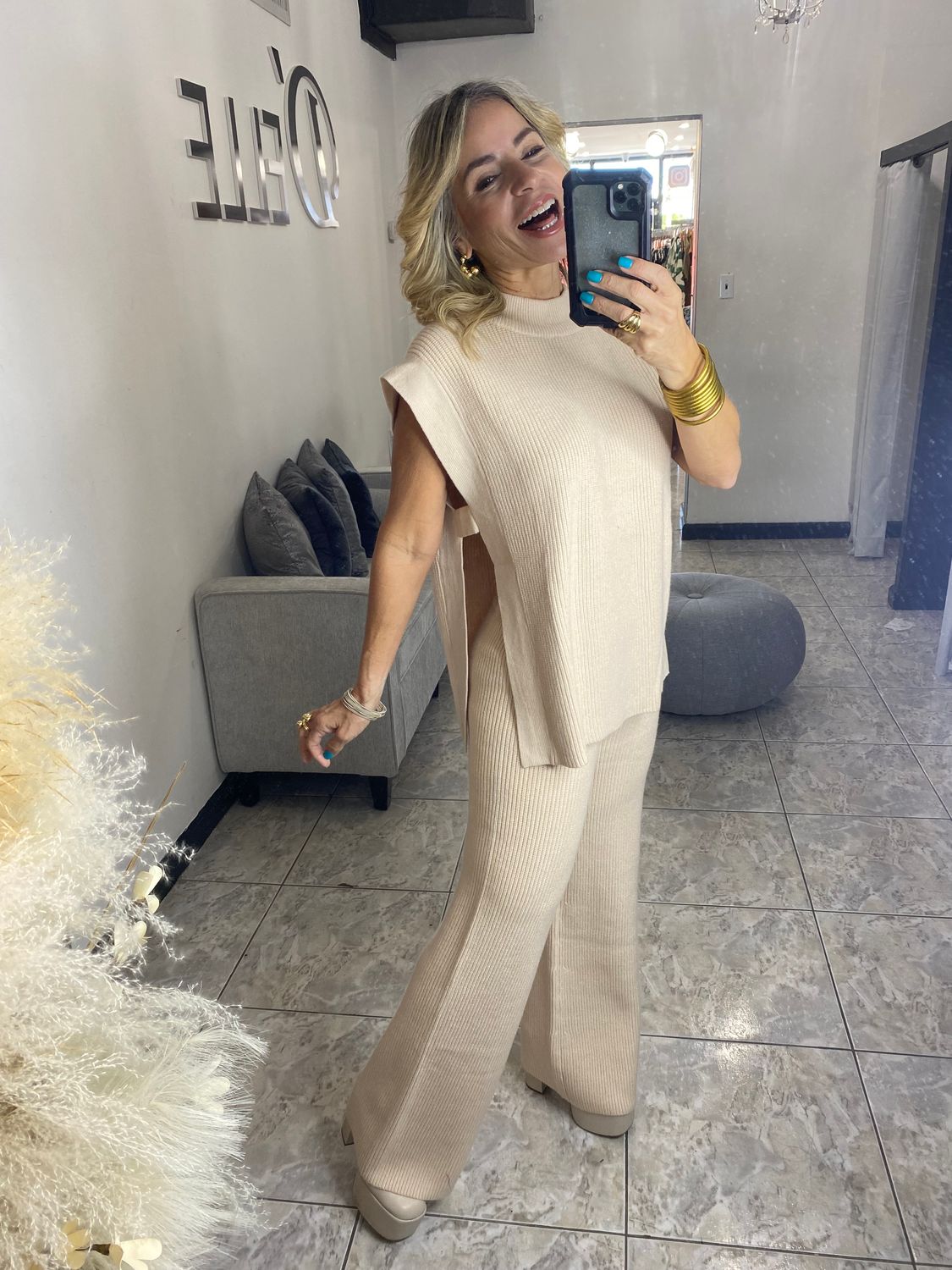 Lt. Taupe Side Open Knitted Set