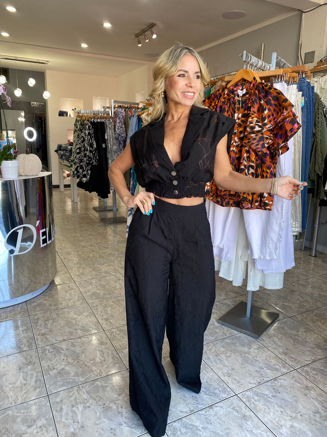Black Button Front Top &amp; Pant Set