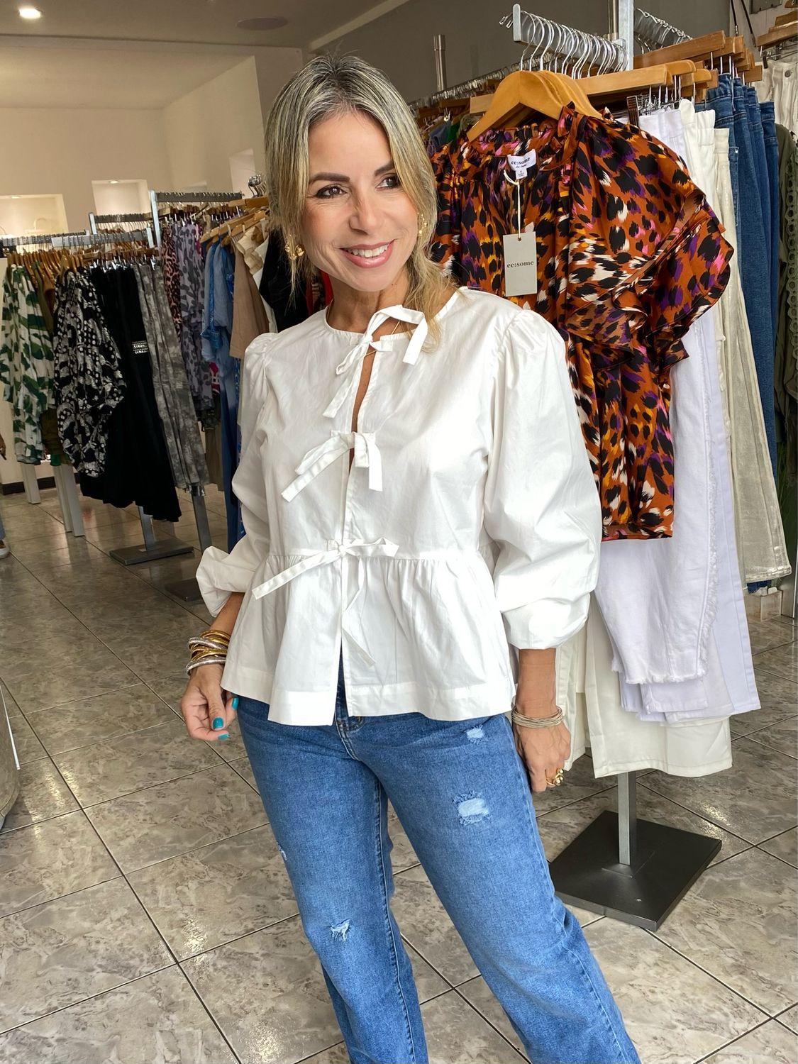 Off White Bow Detail Blouse