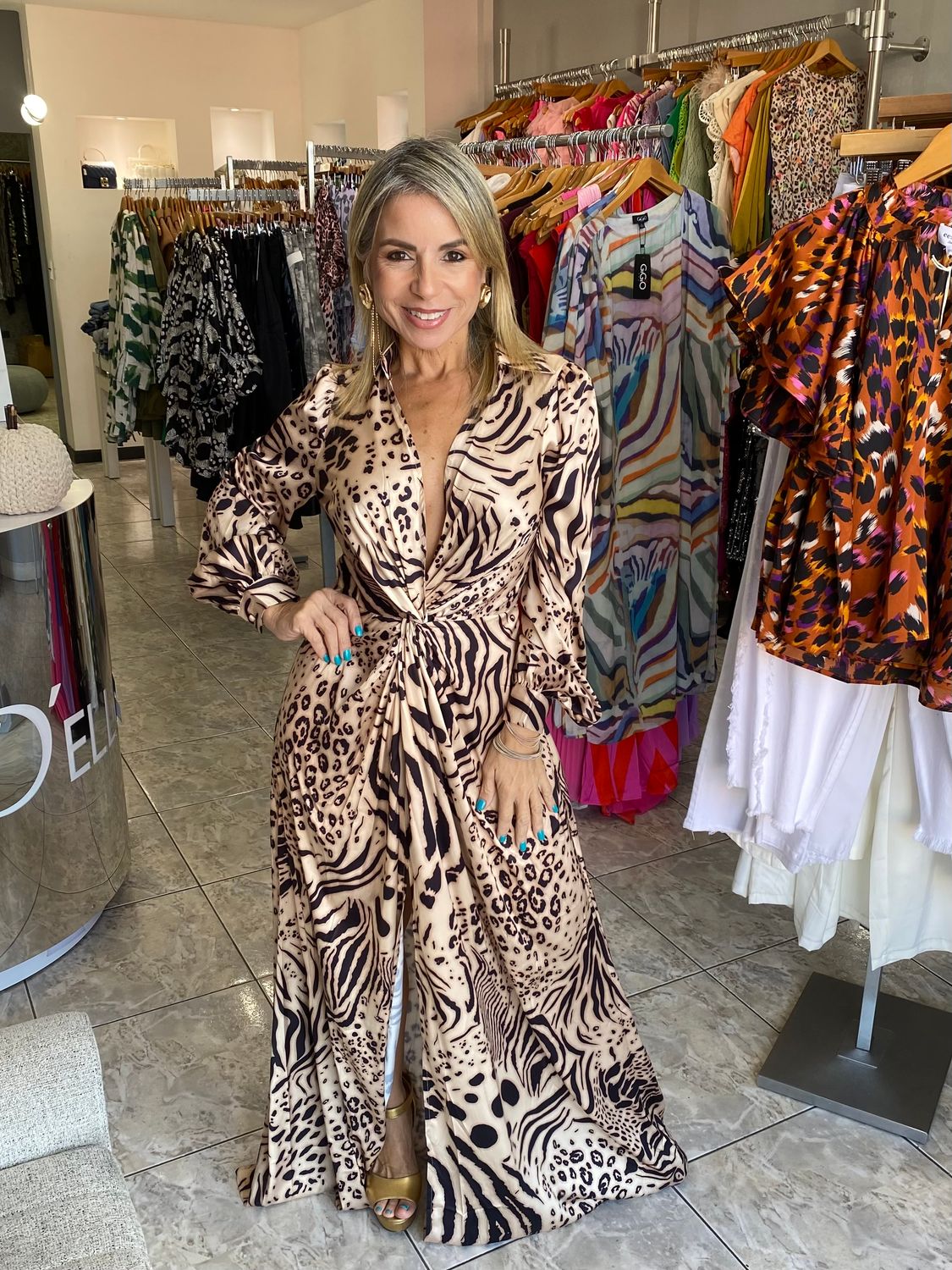 Leopard Brown Long Sleeve Maxi Dress