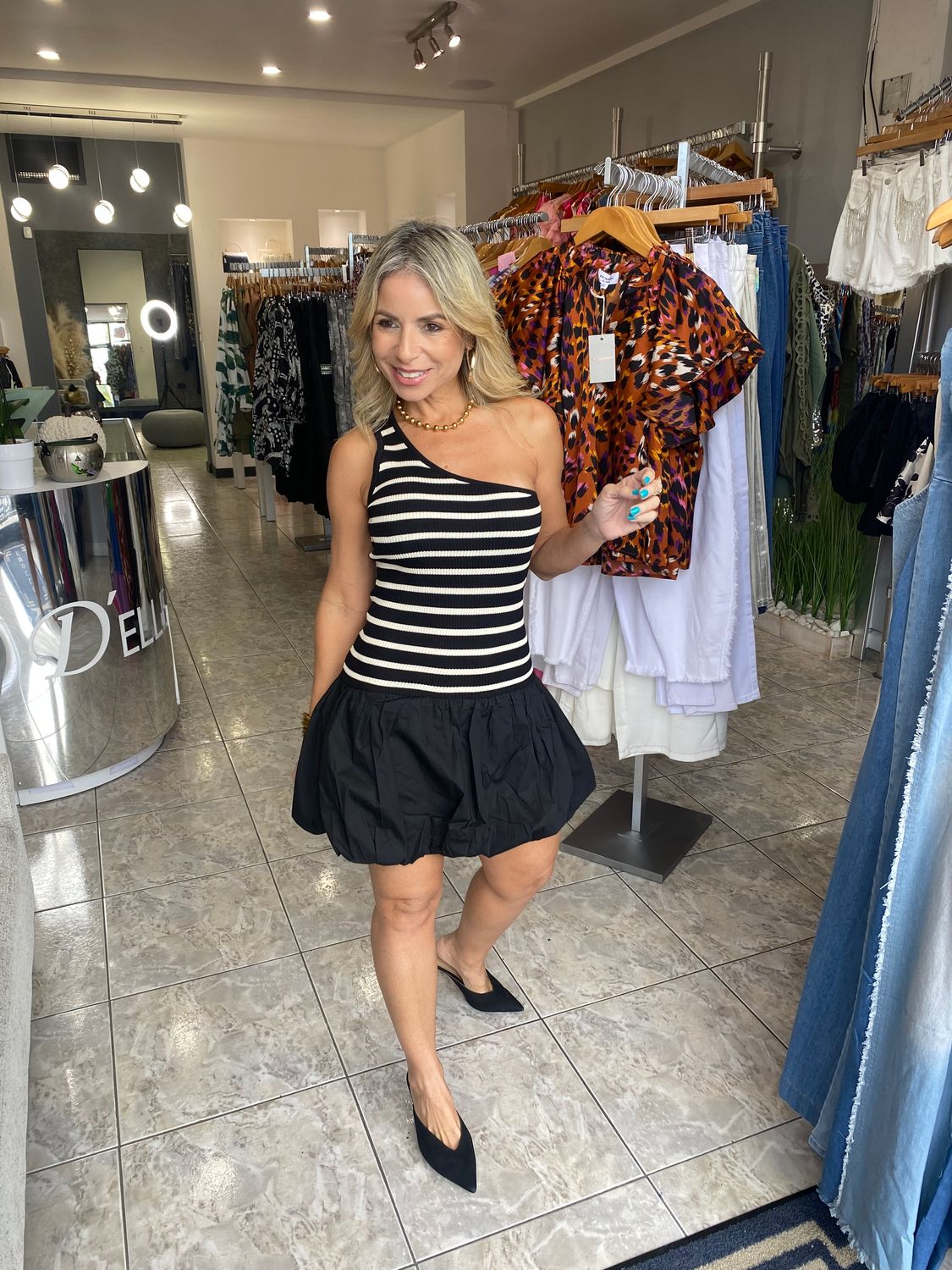 Black/White Stripes Balloon Dress