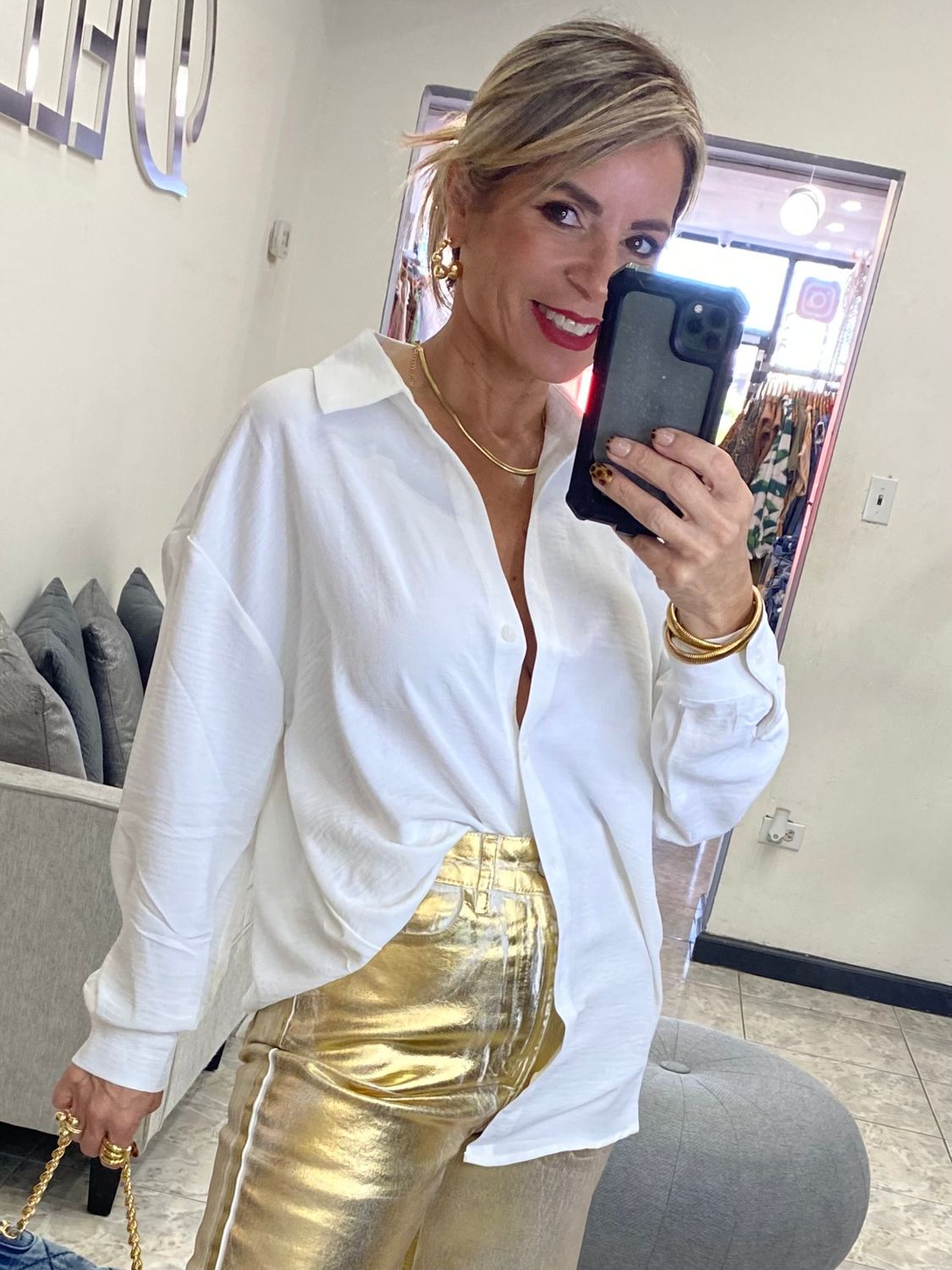 Off White Button Down Blouse