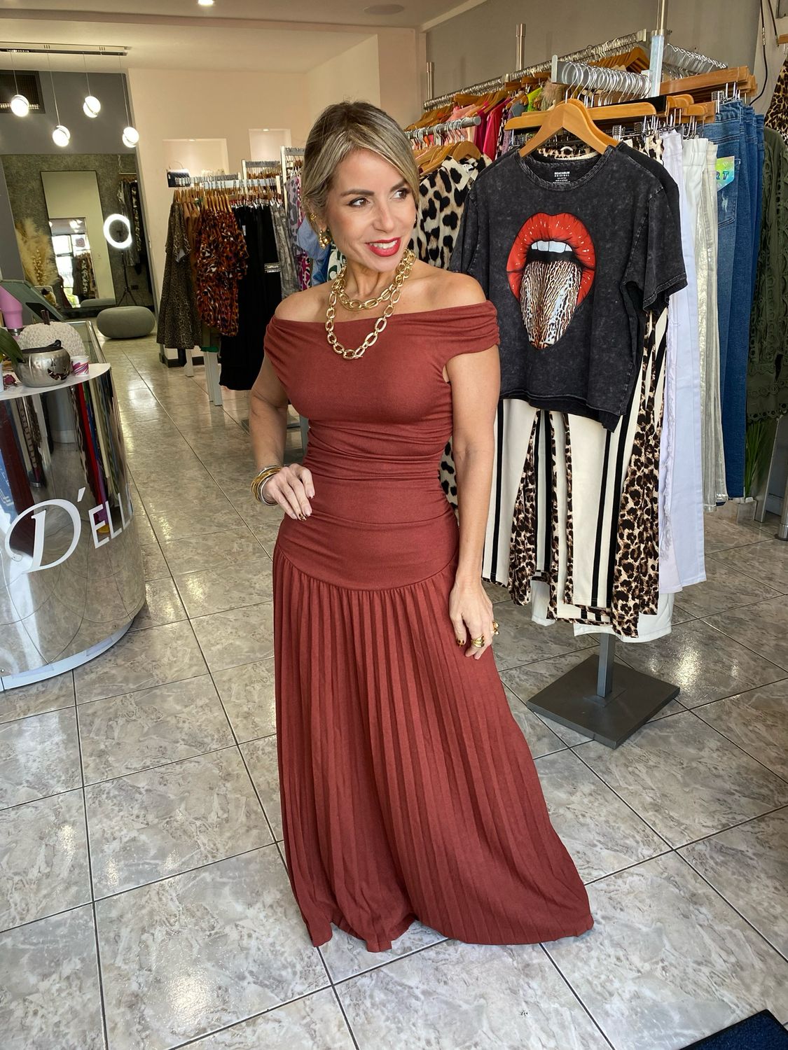 Spice Brown One Shoulder Maxi Dress