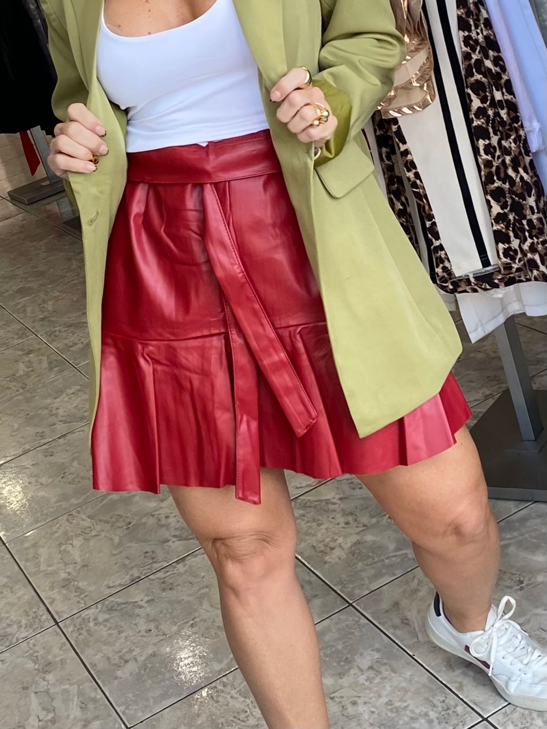 Cherry Red Pu Leather Mini Skirt.