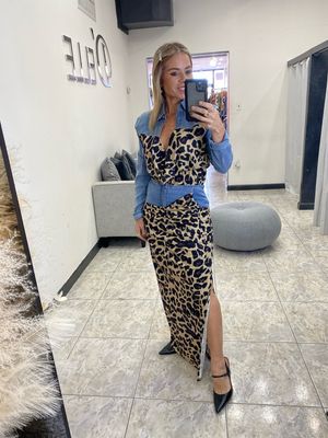 Blue Leopard Lslv Bodysuit &amp; Maxiskirt