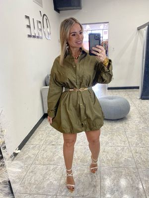 Olive Or White Lslv Balloon Dress