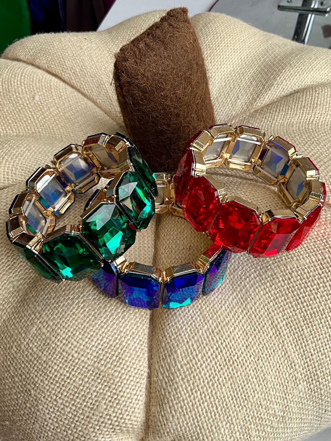 Blue, Green or Red Rhinestone Bracelet