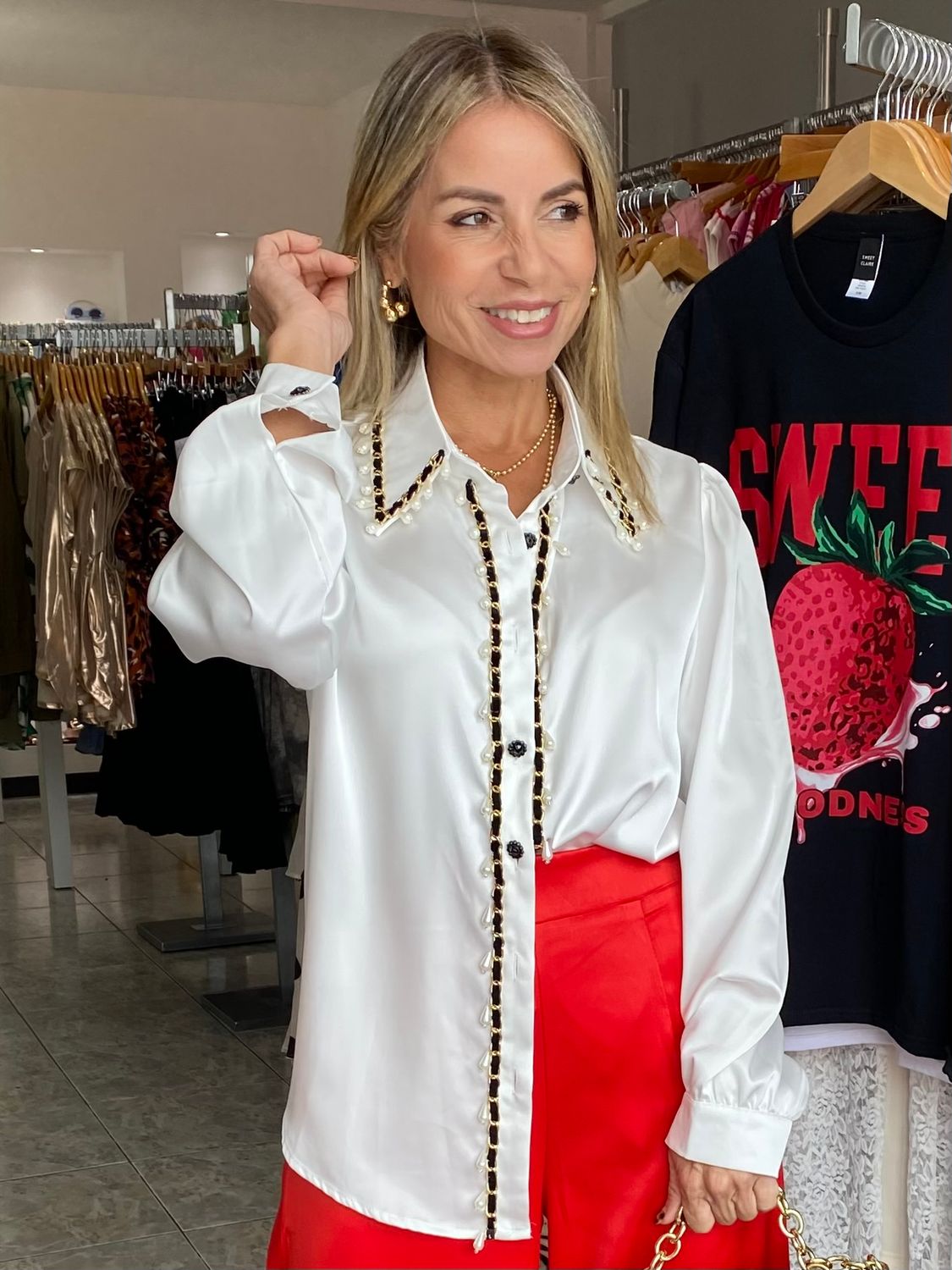 White Pearl Detail Blouse