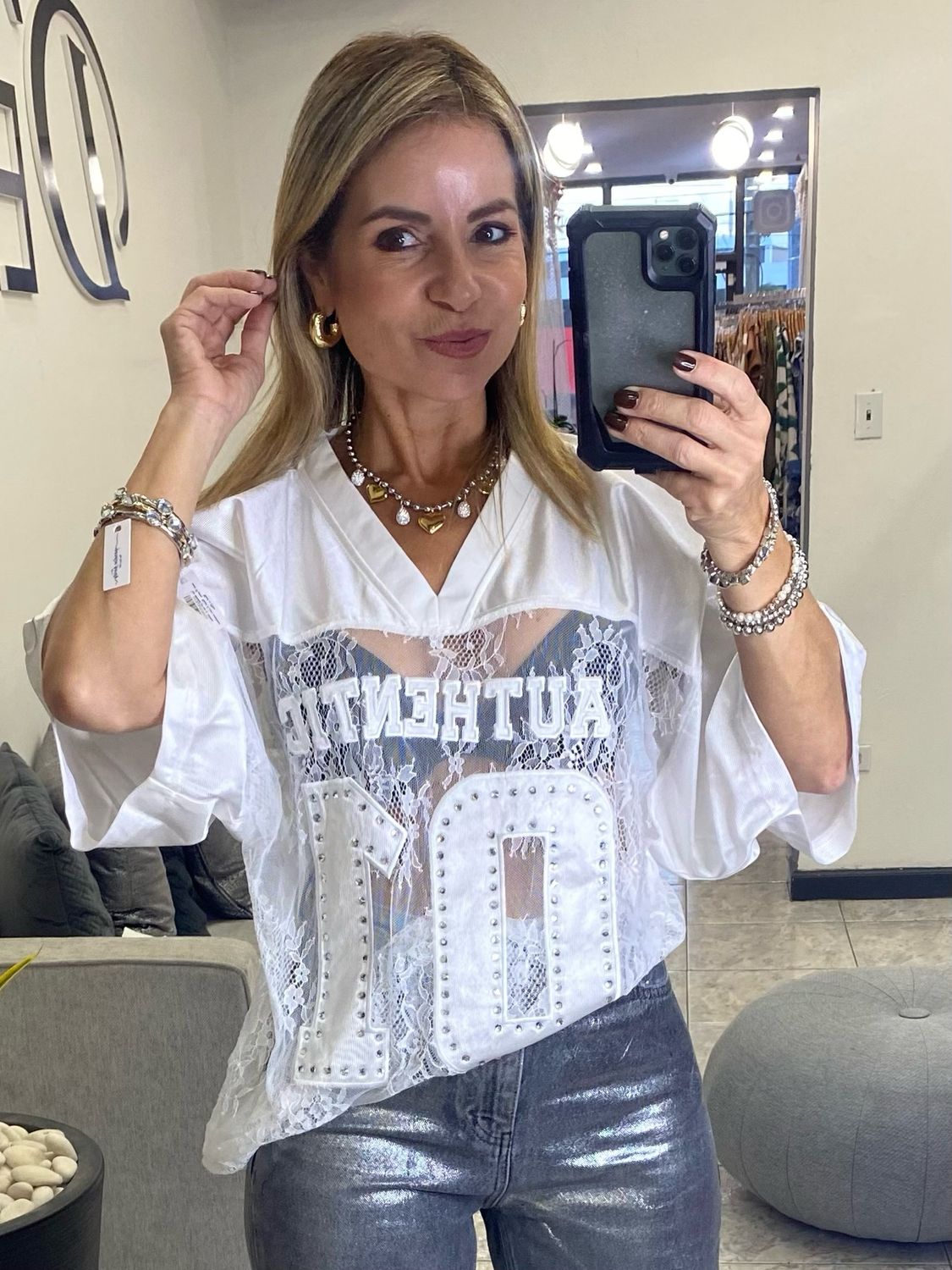 White Lace Jersey Top