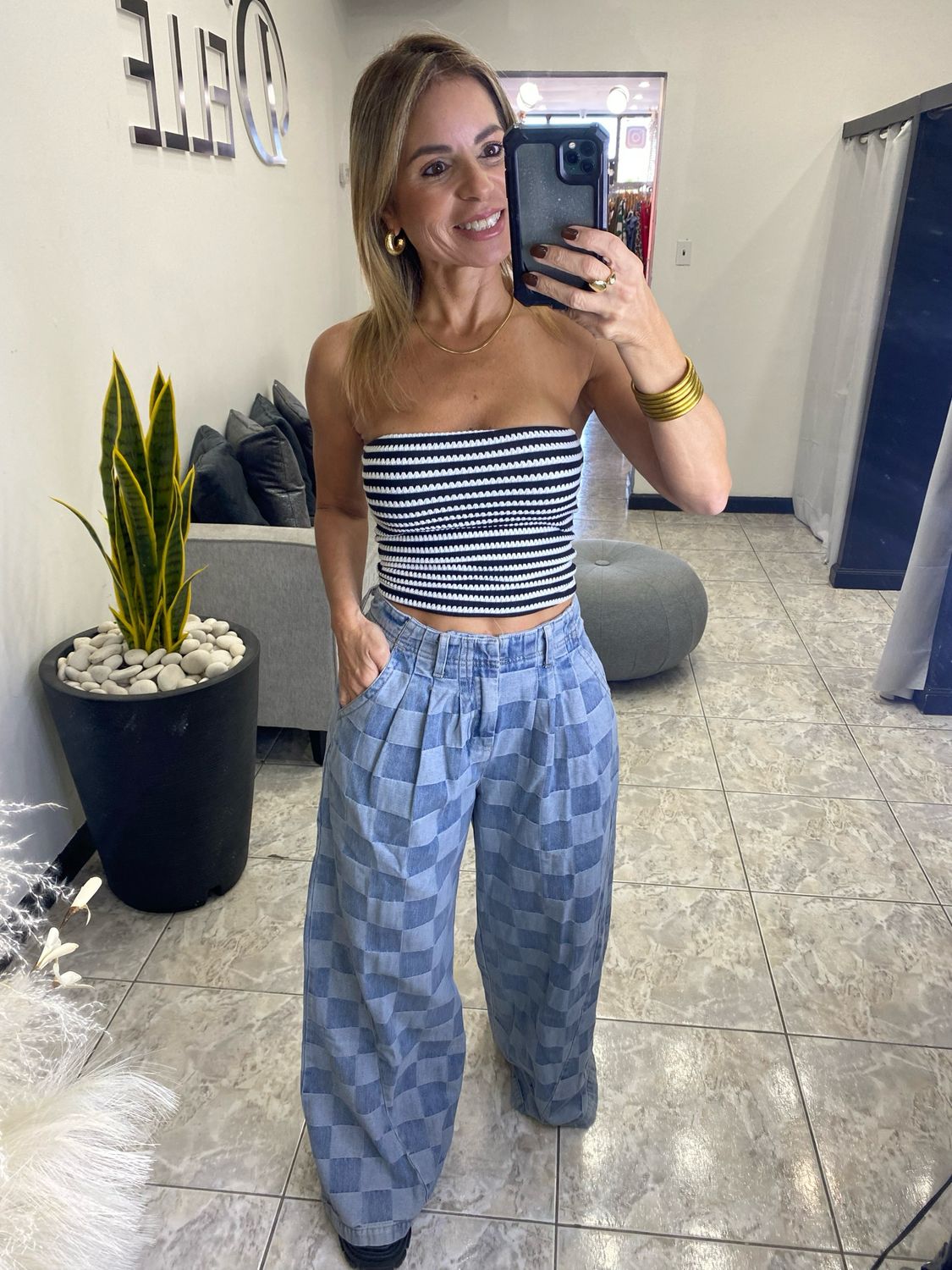 Denim Two Tone Wide Pant