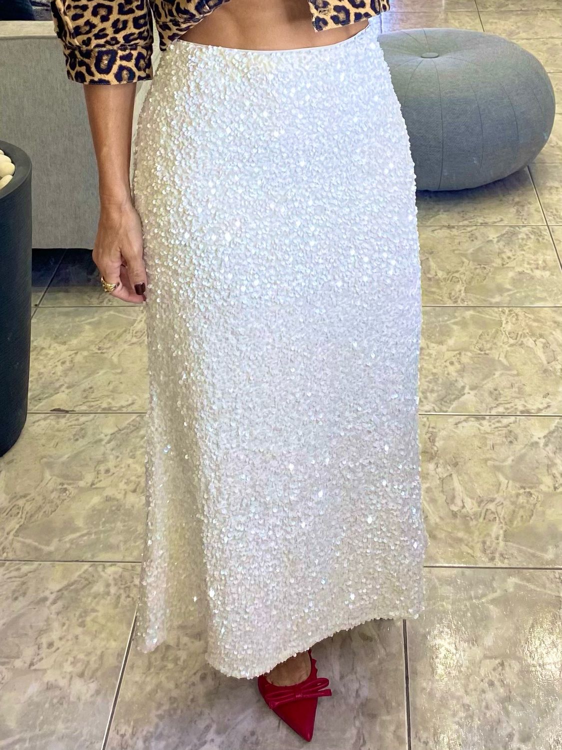 Pearl Sequins Long Skirt